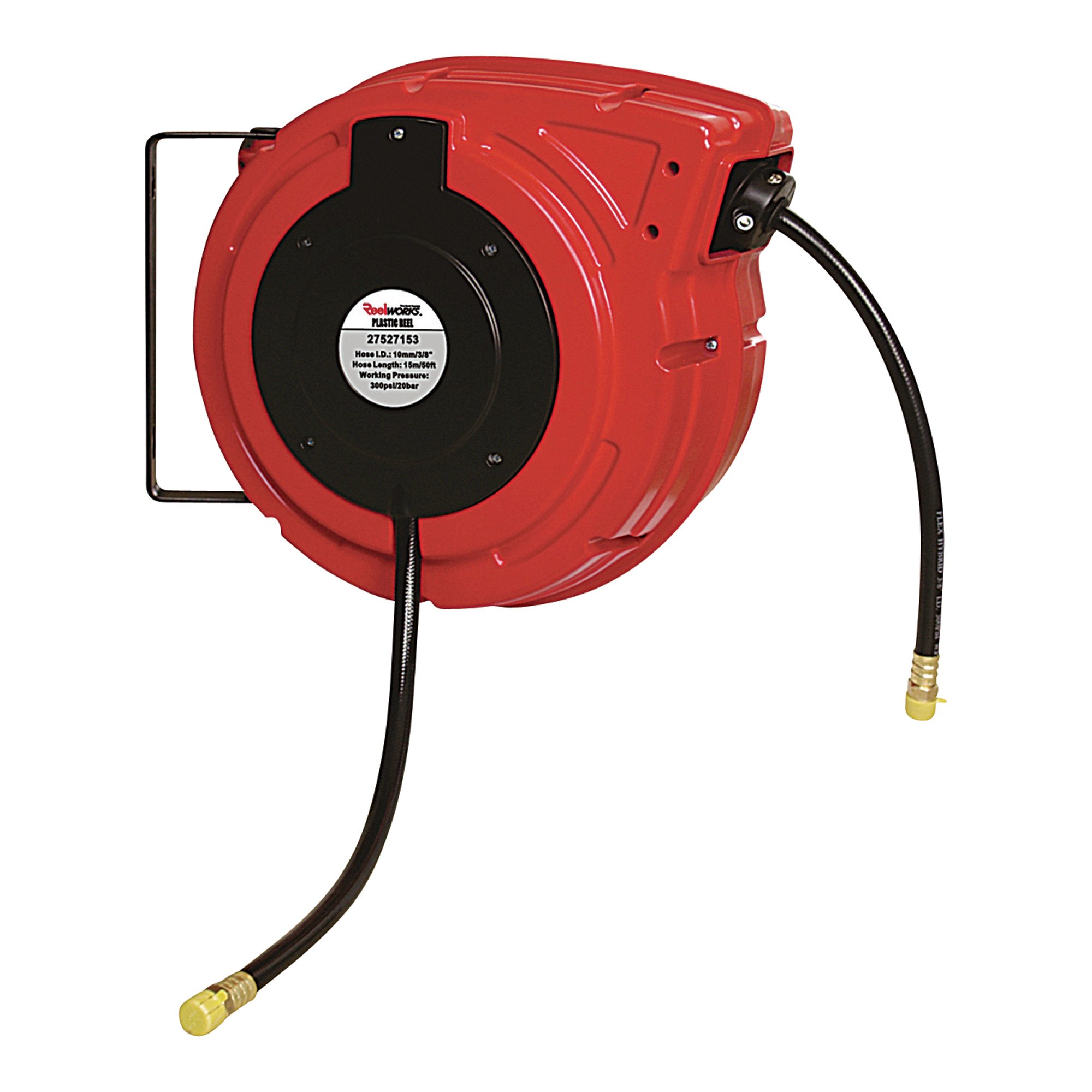 ReelWorks Heavy-Duty Spring-Driven Air Hose Reel — With 3/8in. x 50ft. Polymer Hose, Max. 300 PSI